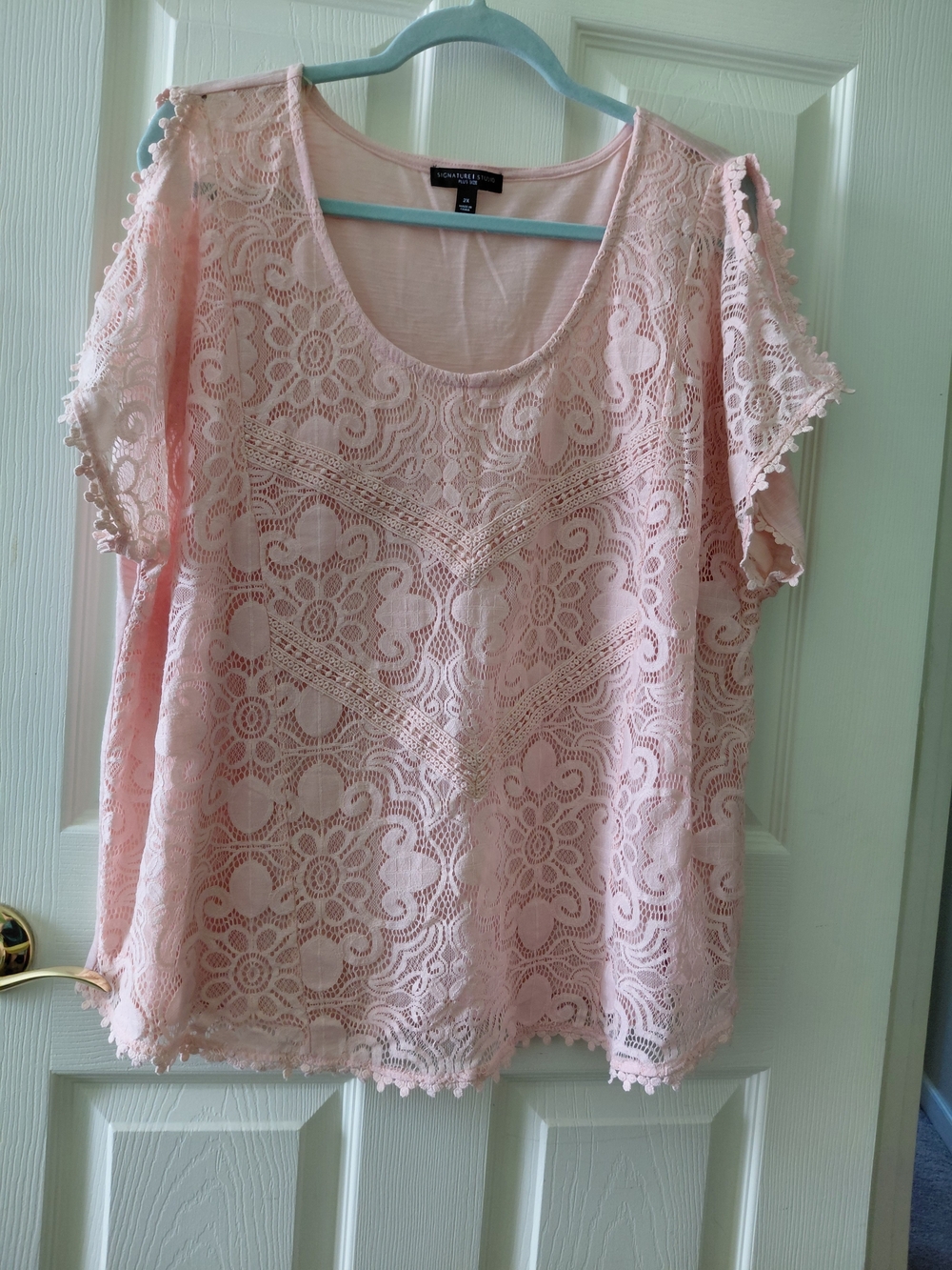 Signature Studio Blush Lace Cold Shoulder Scoop Neck Blouse Size 2X
